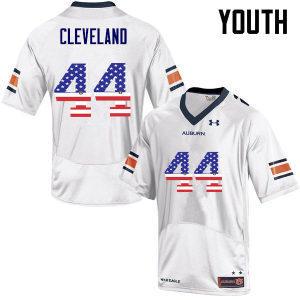 Youth #44 Rawlins Cleveland Auburn Tigers USA Flag Fashion College Football Jerseys-White